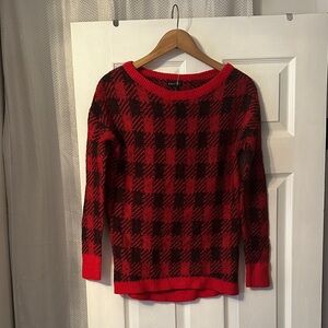 Express Women's Red and Black Checkered Sweater